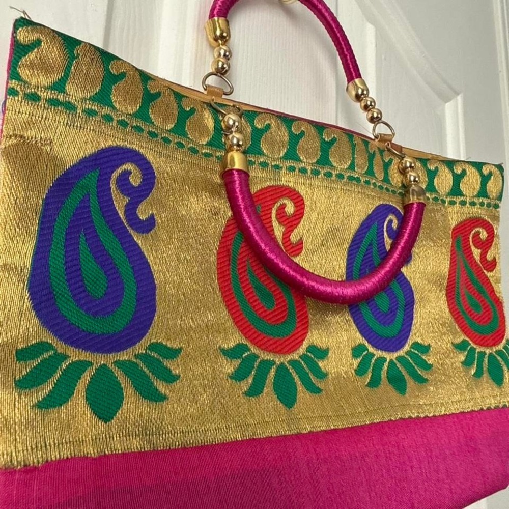 Gold Embroidered Brocade Mini Satchel